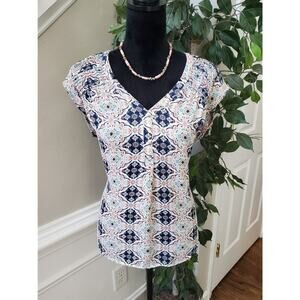DR2 Womens Multi 100% Polyester Casual Sleeveless V Neck Top Blouse Size Medium
